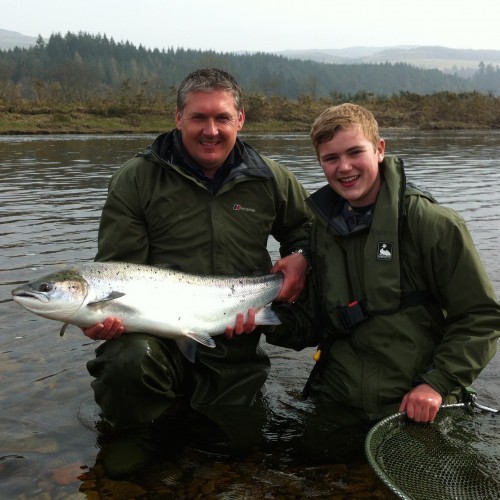 Here's young Robbie Fairfull (then 12 years old) and myself at the Ash Tree Pool on Kinnaird holding an absolute peach of a 20lbs Spring salmon. Robbie went on to land another one of the same size 20 minutes after this fish was released! These fish were caught during the last week of March which is always a great time for big Tay salmon.