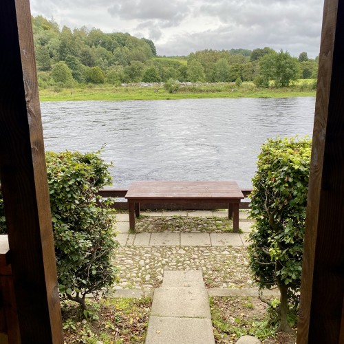 This is what the view from your office should look like! This is the front door entrance of the Newtyle Beat fishing hut on the River Tay near Dunkeld. This was my office view for the best part of a decade not that many years ago.