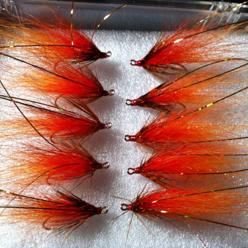 Look at this for perfect seasonal preparation! Here's ten of one of the most deadly salmon fly patterns I've had the honour to create. This is the 'Jock's Shrimp' salmon fly which is a fantastic salmon attractor and especially between late August and mid October on the River Tay in Perthshire.