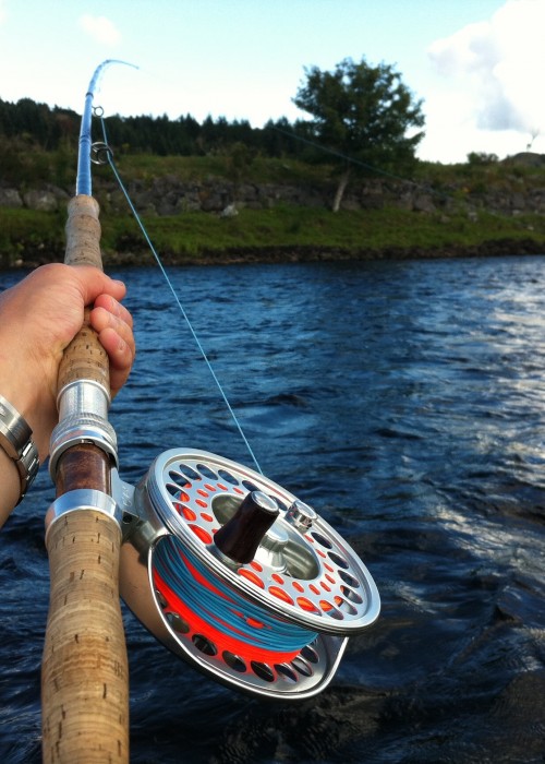 Keeping you rod high and with an extended arm through the first third of the fly's swing will slow the fly up at long range therefore allowing you to control the speed of your fly at long range which can make a huge difference in achieving a long range salmon take.