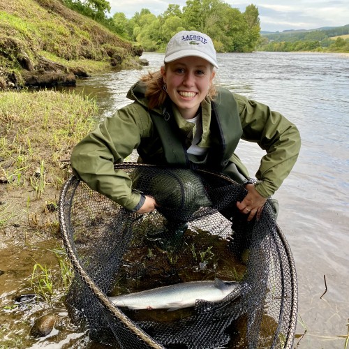 That 'first salmon' smile is recognisable at 100 yards as I've witnessed it hundreds of times over the years when brand new salmon fishers experience success on day 1 of trying out this glorious pursuit. This fish was caught on the River Tay near Dunkeld.