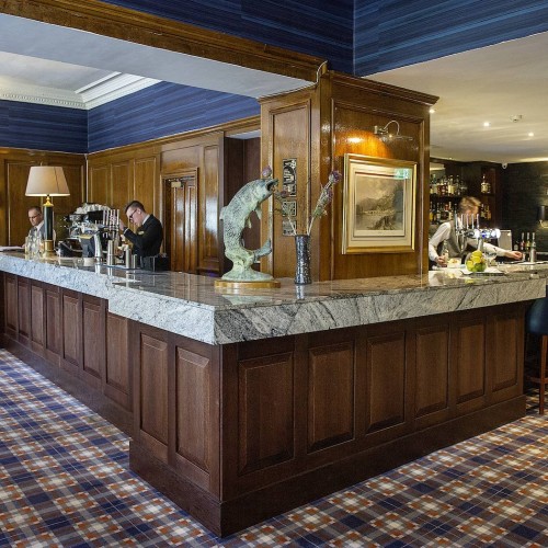This is the main bar at the lovely Dunkeld House Hotel In Dunkeld. This former Duke of Atholl shooting lodge (now hotel) is perfectly positioned beside the river and is very popular with our River Tay fishing guests.