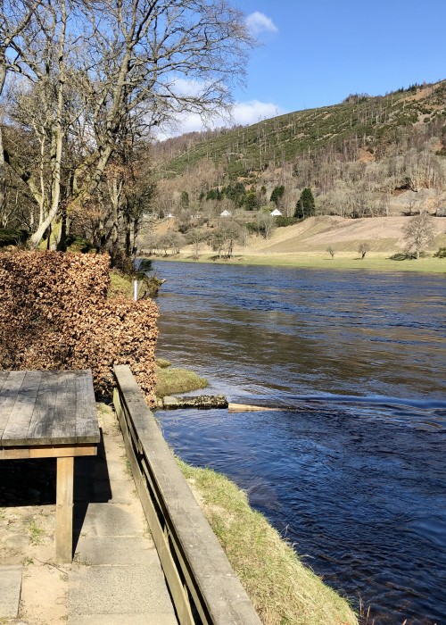 Here's a lovely upstream shot of the Cottar Pool on the Tay's Newtyle Beat on a bright sunlit early Spring day. This is perfect fishing conditions for connecting with a prized early Spring run salmon in Scotland.