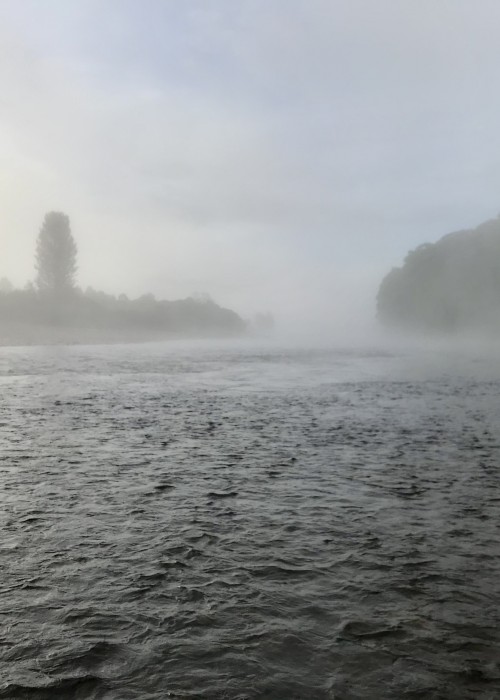This is a great time of the day to be out during the hot low water Summer fishing months. Salmon can often be caught at this time of day and this shot was taken a few moments after I landed a perfect Summer fish on my fly rod.